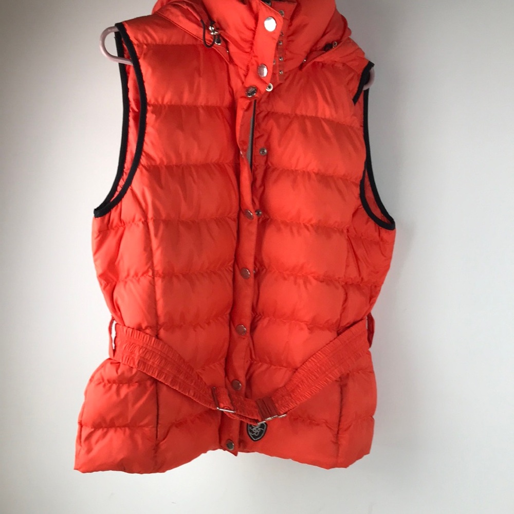 Orange Down Puffer Vest with Hood